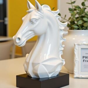 A sleek white horse head sculpture that captures elegance, strength, and timeless beauty in a modern artistic form.
