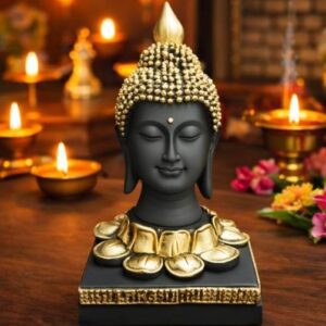 Black and golden Buddha idol for home decor spiritual statue